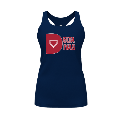 [CUS-DFW-RCBK-PER-NVY-FYS-LOGO3] Racerback Tank Top (Female Youth S, Navy, Logo 3)