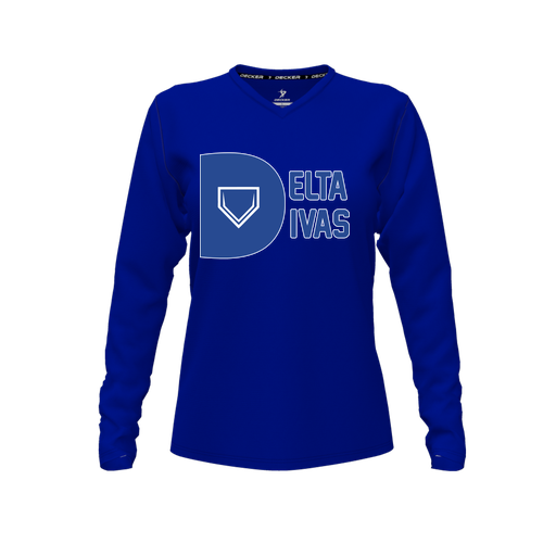 [FTLVCFRY-FYXS-LOGO2] Decker Comfort T-Shirt (Female Youth XS, Royal, V Neck, Logo 2, Long Sleeve)