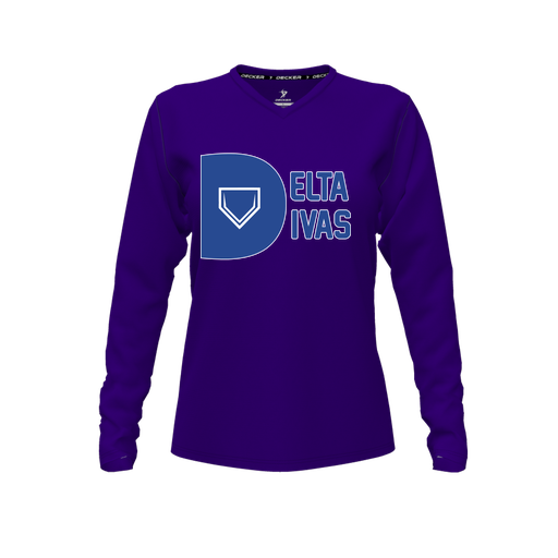 [FTLVCFPP-FYXS-LOGO2] Decker Comfort T-Shirt (Female Youth XS, Purple, V Neck, Logo 2, Long Sleeve)