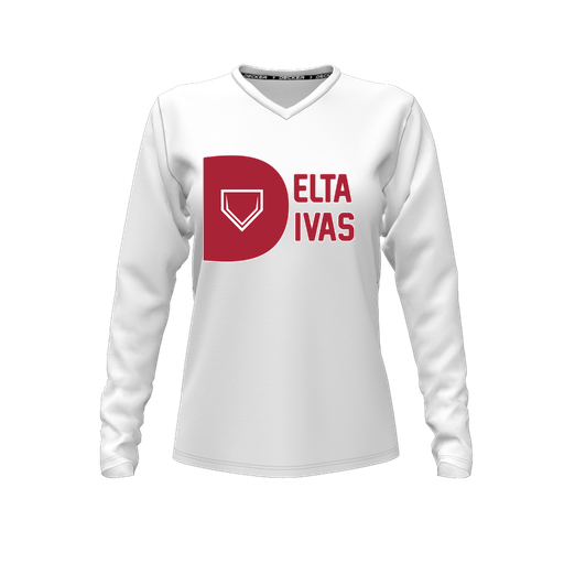 [FTLVPTWH-FYXS-LOGO3] Decker Performance T-Shirt (Female Youth XS, White, V Neck, Logo 3, Long Sleeve)