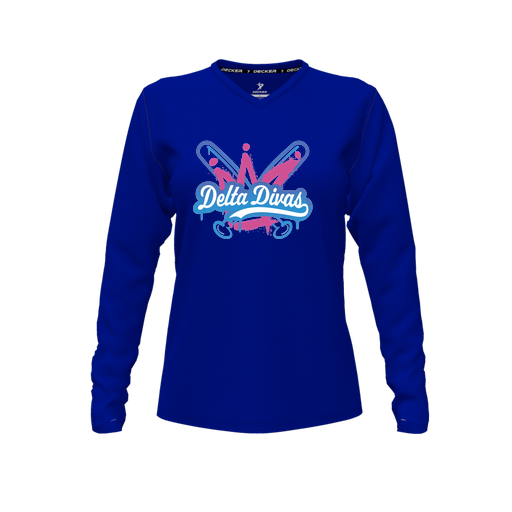 [FTLVPTRY-FYXS-LOGO1] Decker Performance T-Shirt (Female Youth XS, Royal, V Neck, Logo 1, Long Sleeve)