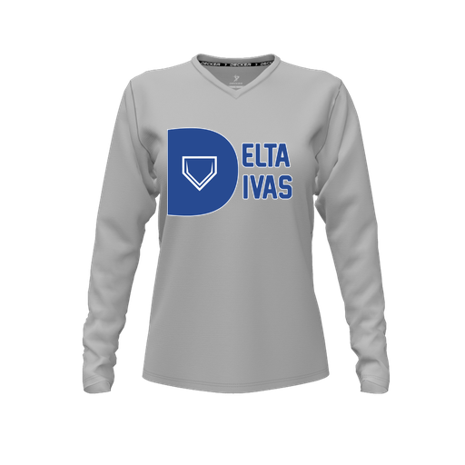 [FTLVPTGY-FYXS-LOGO2] Decker Performance T-Shirt (Female Youth XS, Gray, V Neck, Logo 2, Long Sleeve)