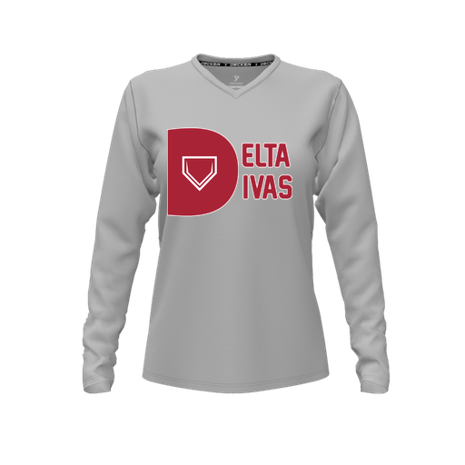 [FTLVPTGY-FYXS-LOGO3] Decker Performance T-Shirt (Female Youth XS, Gray, V Neck, Logo 3, Long Sleeve)