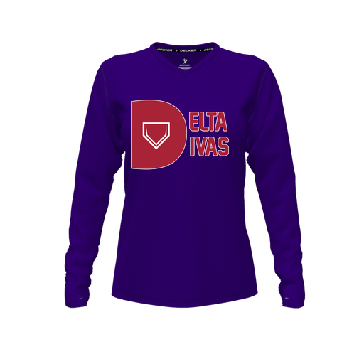 [FTLVPTPP-FYXS-LOGO3] Decker Performance T-Shirt (Female Youth XS, Purple, V Neck, Logo 3, Long Sleeve)