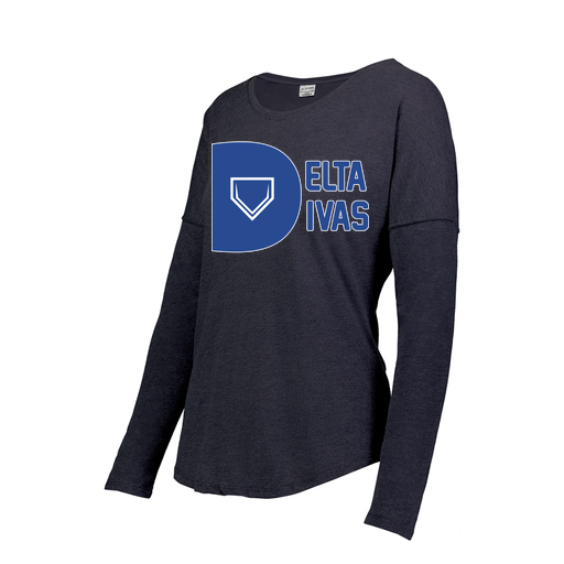 [3077.72N.S-LOGO2] Ladies LS Ultra-blend T-Shirt (Female Adult S, Navy, Logo 2)